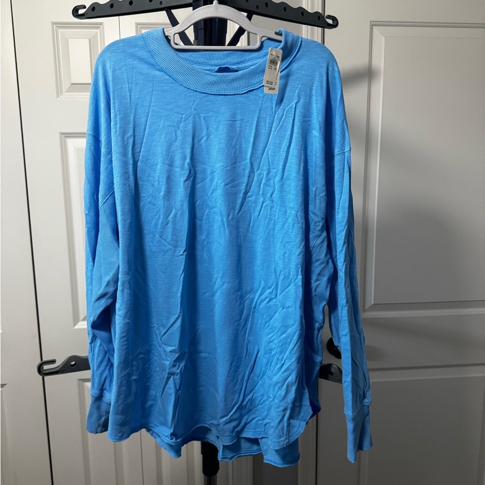 aerie Bright Blue Long-Sleeve Crewneck Shirt